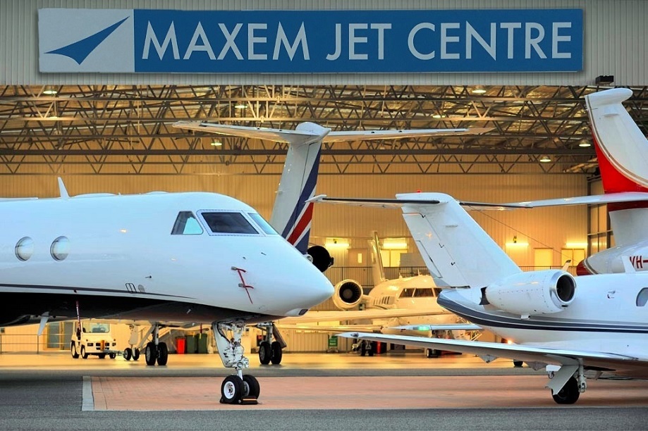 Corporate Air Charter 1 Corporate aircrafts for private charter outside the Maxem Jet Centre in Perth Australia