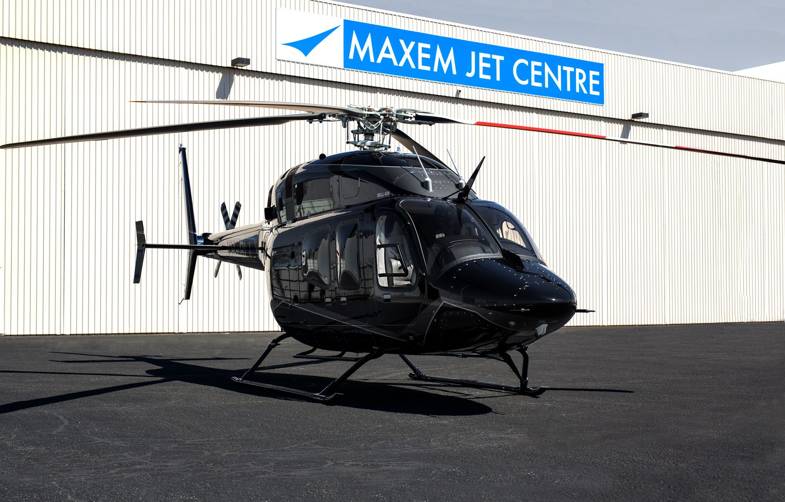 Our Fleet 10 Bell 429 helicopter outside the Maxem Jet Centre in Perth Australia