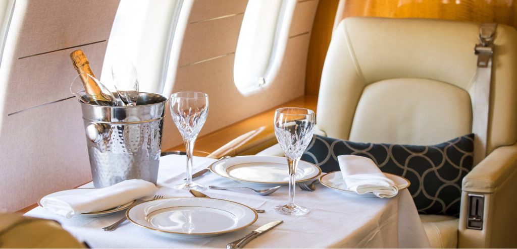 Private Jet Charter Australia 4 dining area of a private jet based at Perth Airport, Australia