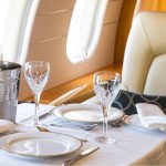 dining area of a private jet based at Perth Airport, Australia